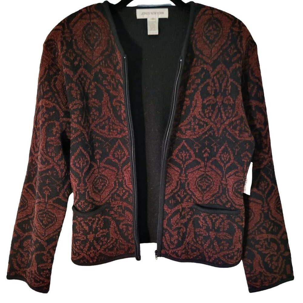 ❤️FINAL PRICE! Jones New York Zip Front Cardigan Jacket Brown Black Medium New - Picture 6 of 8